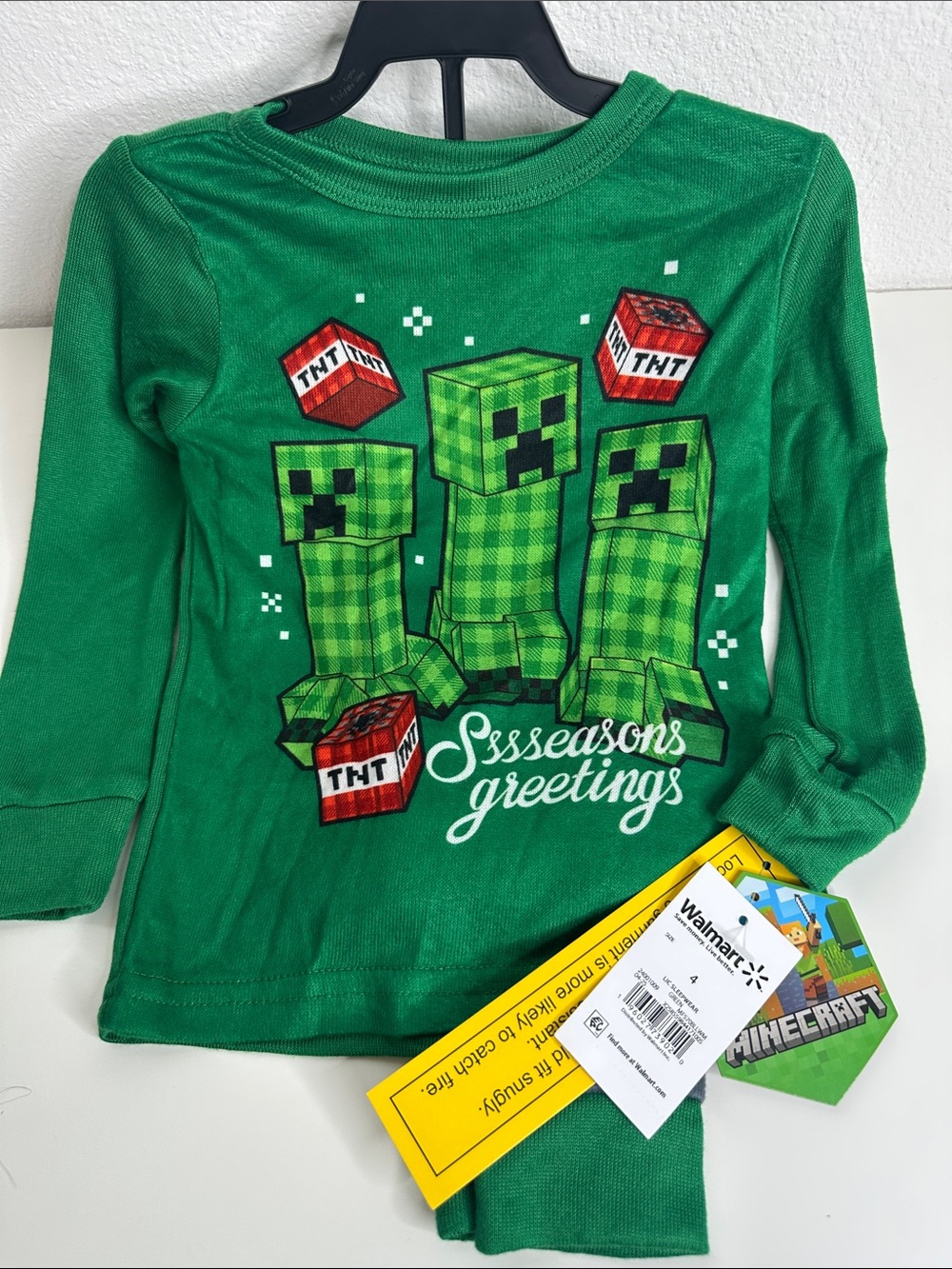 Minecraft Kids Long Sleeve Top in Green with Creeper Graphic